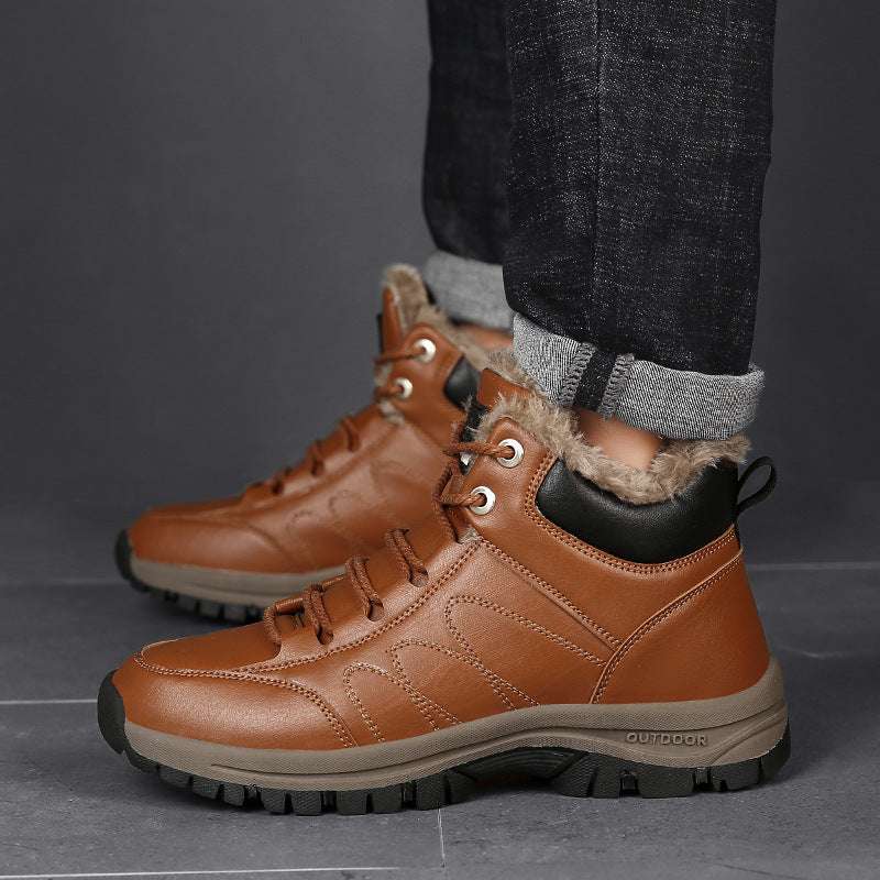 Winter Boots For Men Warm Leather Shoes With Plush - globaltradeleader