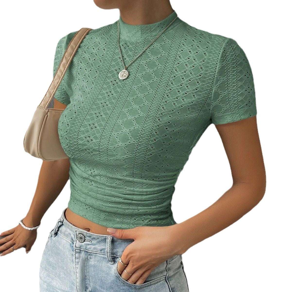 Short New Slim T-shirt Solid Color Women - globaltradeleader