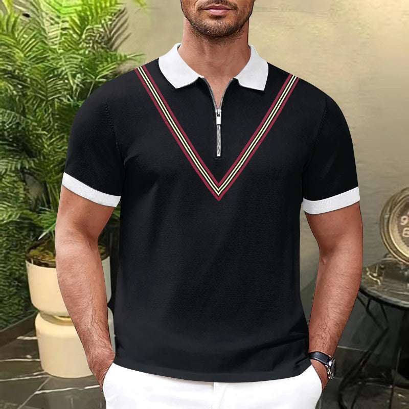 Short Sleeved Solid Color Zippered T Shirt