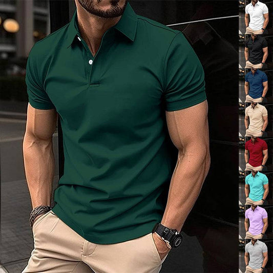 Summer Short Sleeve Polo Shirt Men Solid Color Button Lapel Buttono Top - globaltradeleader