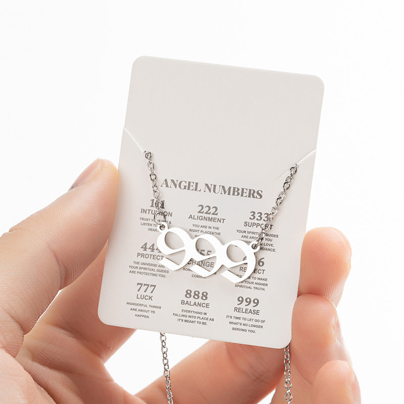 2025 Women's New Angel Lucky Digital Pendant Necklace Fashion 000-999 Stainless Steel Vintage Necklace - globaltradeleader