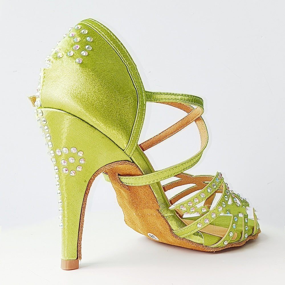 Green Rhinestone Latin Dance Shoes Women's High Heel Dancing Shoes - globaltradeleader