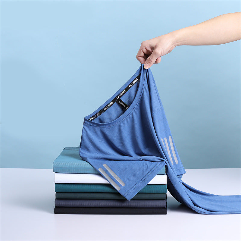 Large Size Ice Silk Short Sleeve T-shirt Quick Drying Clothes Summer Thin - globaltradeleader