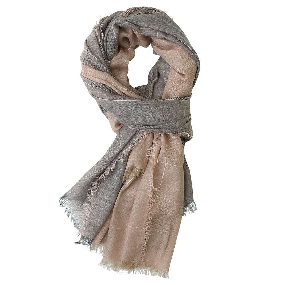 Winter Dual-color Patchwork Plaid Tassel Large Size Scarf