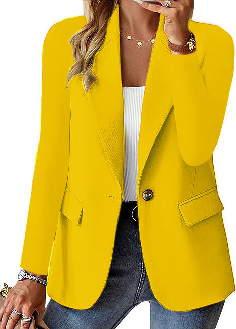 Fashion Casual Women Blazer Long-sleeved Solid Color Casual Cardigan Small Suit Jacket For Women Elegant Office Lady Outerwear - globaltradeleader