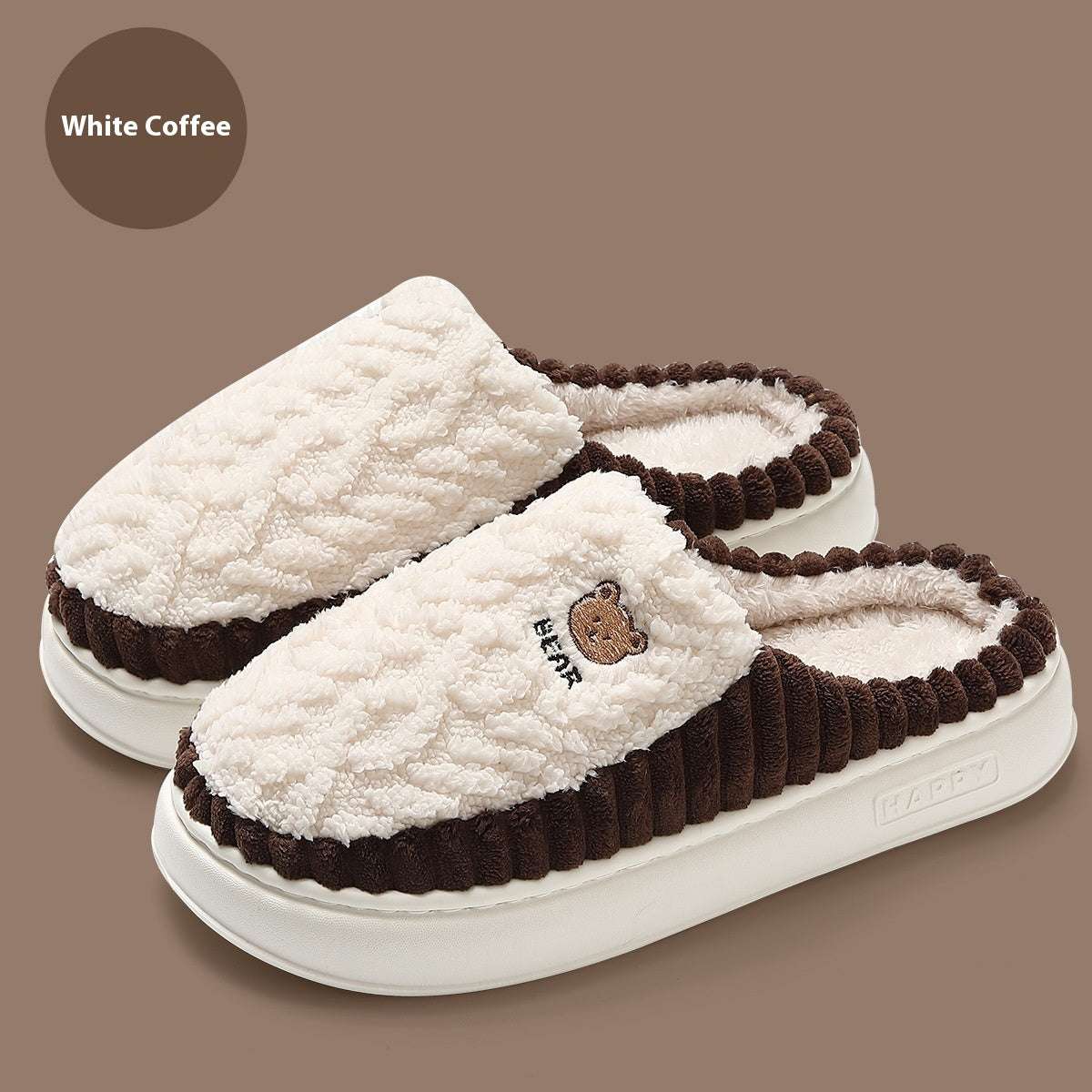 Cute Bear Plush Slippers Winter Warm Fleece Shoes Indoor Bedroom Floor Home Slippers For Women Men Couple - globaltradeleader