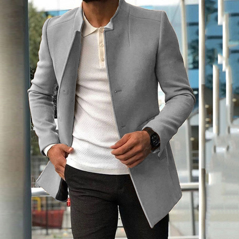 Men's Slim Coat Fashion Single-breasted Solid Color Business Jackets Fall And Winter Tops Outwear Clothing - globaltradeleader