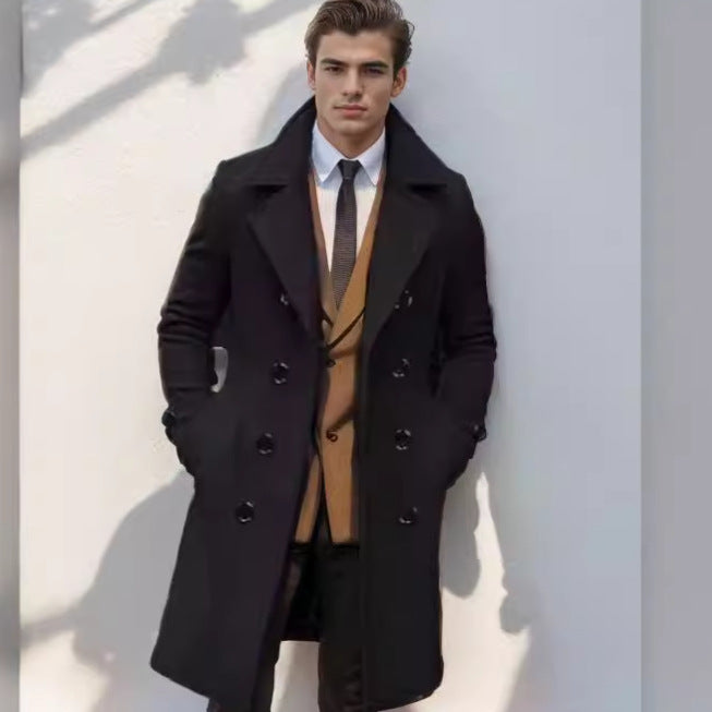 Mid-length Double-breasted Men's Slim-fit Woolen Coat - globaltradeleader