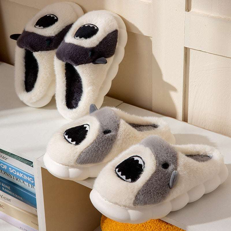 Shark Slippers Cute Cartoon Warm Winter Plush Fuzzy Shoes Women - globaltradeleader