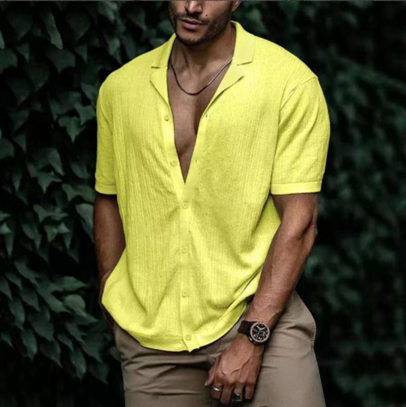 Casual Loose Cardigan Short Sleeve Solid Color T-shirt Men - globaltradeleader
