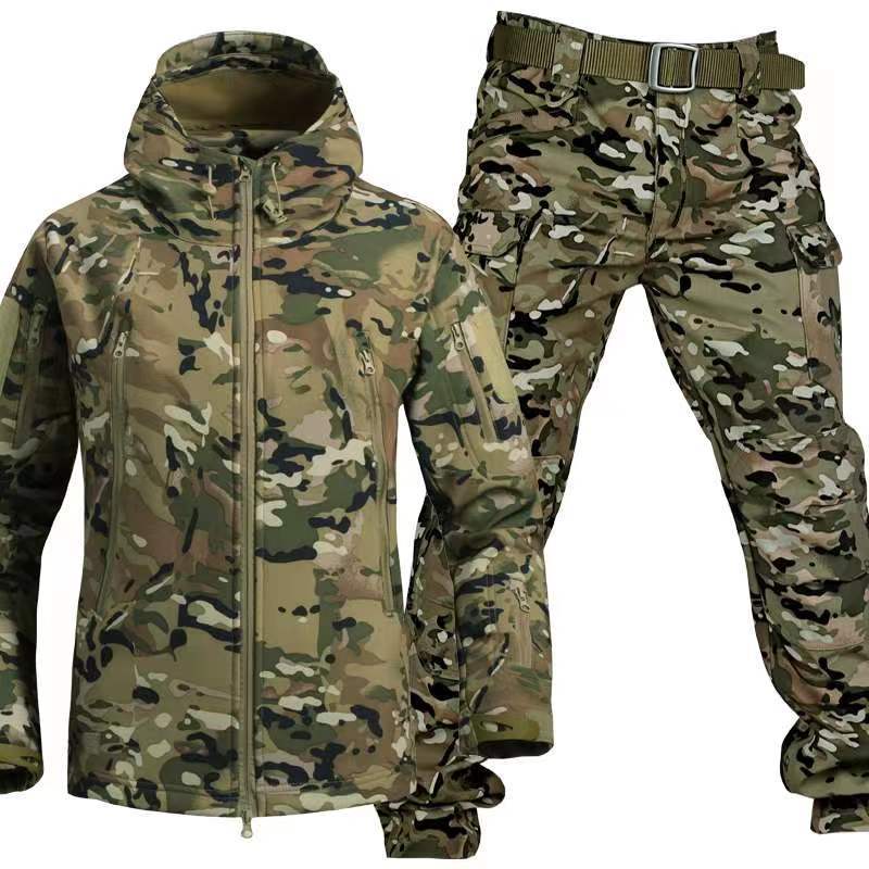 Outdoor Shark Skin Thermal Suit Special Forces Camouflage Brushed Thickened Suit Autumn And Winter Soft Shell Large Size Shell Jacket