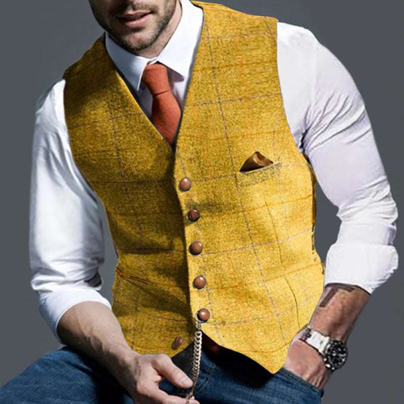 Casual Lapel Plaid Slim Fit Men's Vest Vest - globaltradeleader