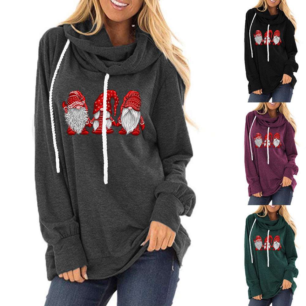 Christmas Print Drop Collar Long-sleeved Sweatshirt