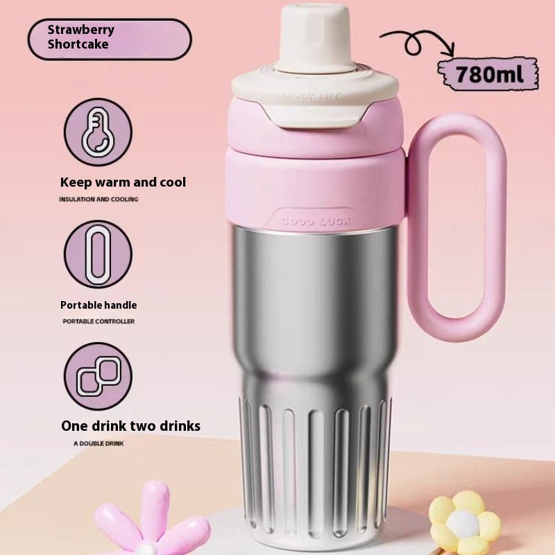 780ml Gradient Double Drink Thermal Cup Stainless Steel With Lid Coffee Cup Thermos Large Capacity Straw Cup For Male And Female - globaltradeleader