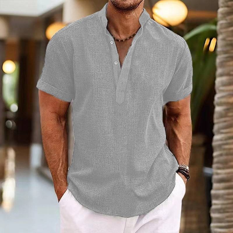 Summer Men's Retro Short Sleeve Stand Collar Top - globaltradeleader