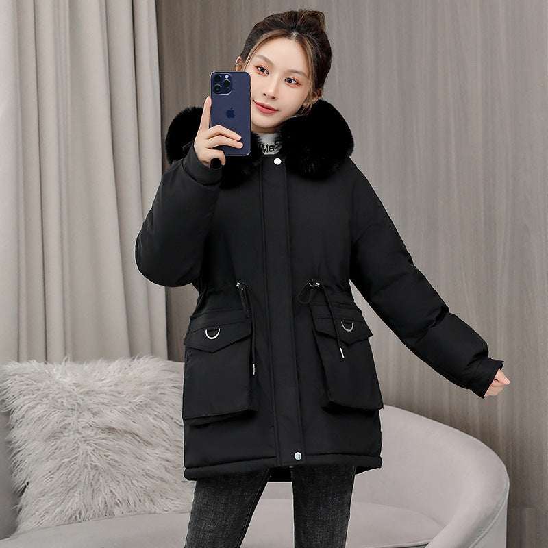 Waist Slimming Elegant Parka Cotton-padded Coat Fur Collar Western Style Velvet Lining Warm Coat - globaltradeleader