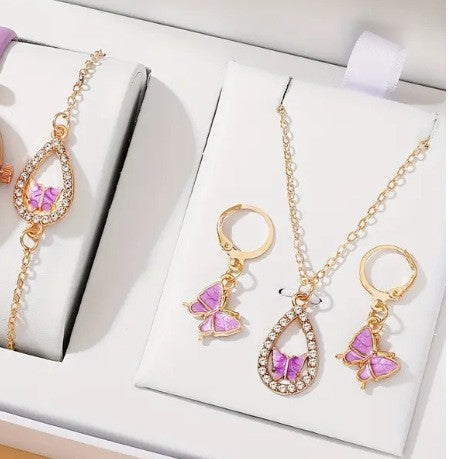 4PCS Set Luxury Women Butterfly Necklace Bracelet Earrings Drop Oil Diamond Jewelry For Girl Gift Jewelry Fashion Jewelry Set - globaltradeleader