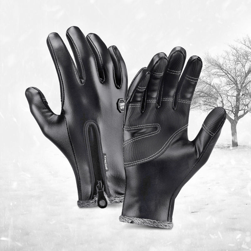 Outdoor Winter Sports Cycling Warm Men's PU Leather Gloves - globaltradeleader