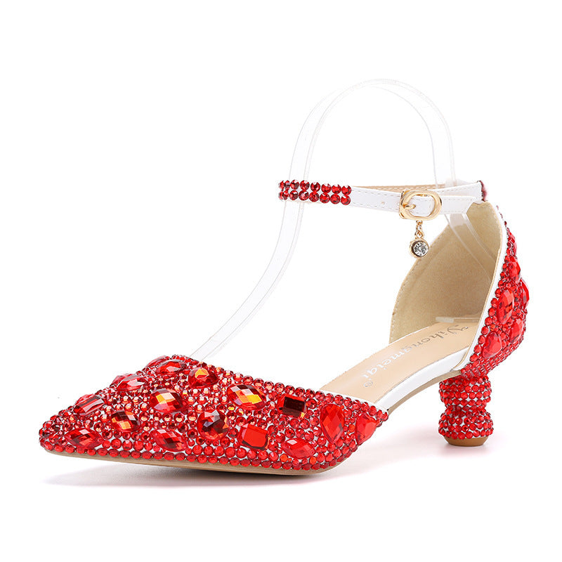 Low-top Summer Blue Color Pointed Gourd Heel Rhinestone Multi-color Fashion Wedding Banquet Women's Shoes - globaltradeleader