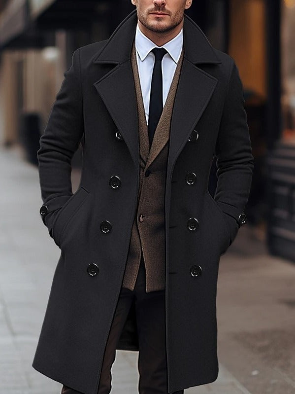 Fall Winter Men Woolen Coat Double Breasted Long - globaltradeleader