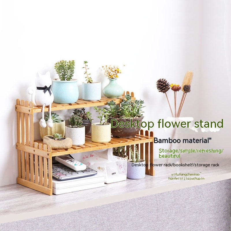 Multi-layer Solid Wood Small Flower Stand Office Desk Surface Panel Bamboo Plant Simplicity Succulent Pot Frame Balcony Storage - globaltradeleader