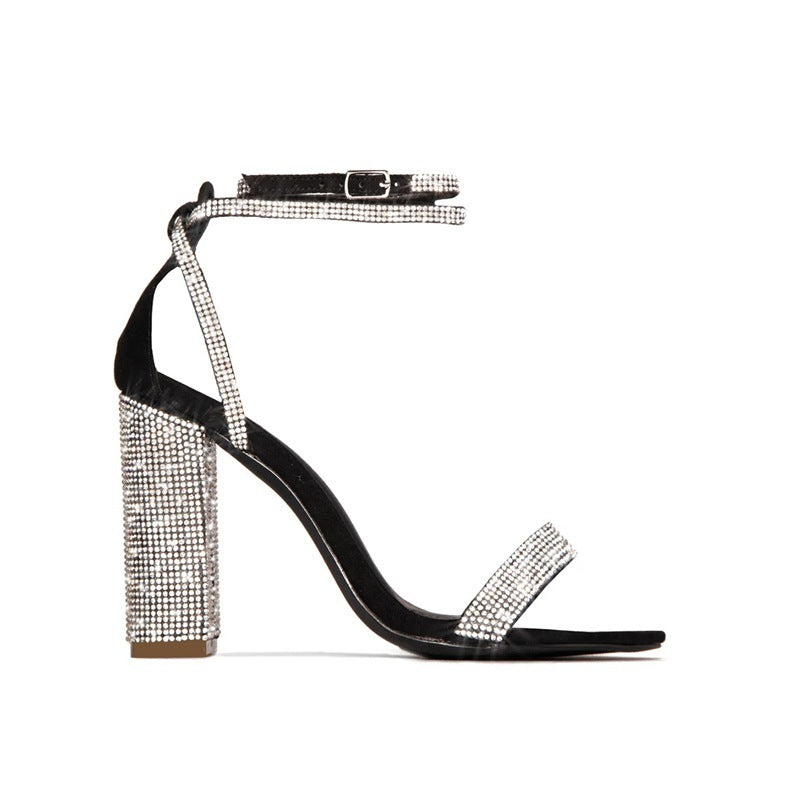 Rhinestone Buckle High Heel Sandals - globaltradeleader