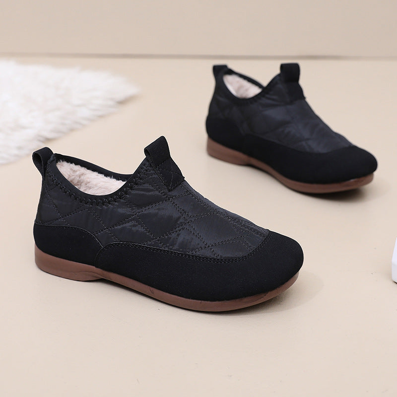 Winter Cloth Shoes For Women Plus Velvet Soft Bottom One Pedal Cotton Shoes Warm Flat Bottom Gommino - globaltradeleader