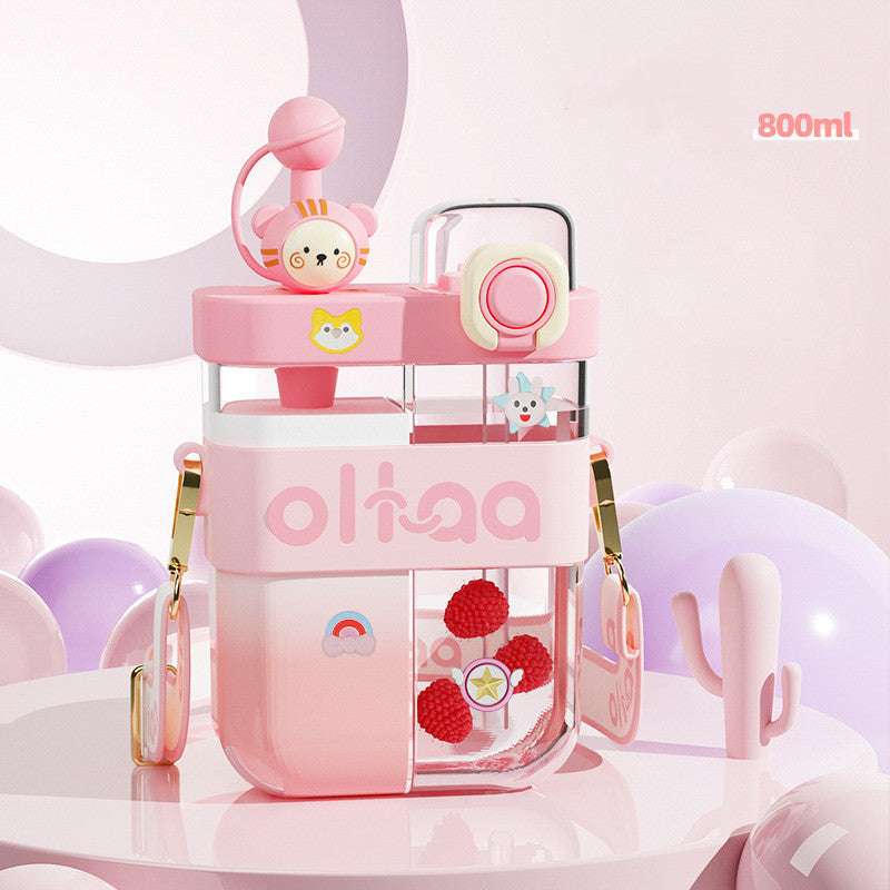 Large Capacity Split Bin Double Drink Plastic Cup Portable Cartoon Cute Kettle