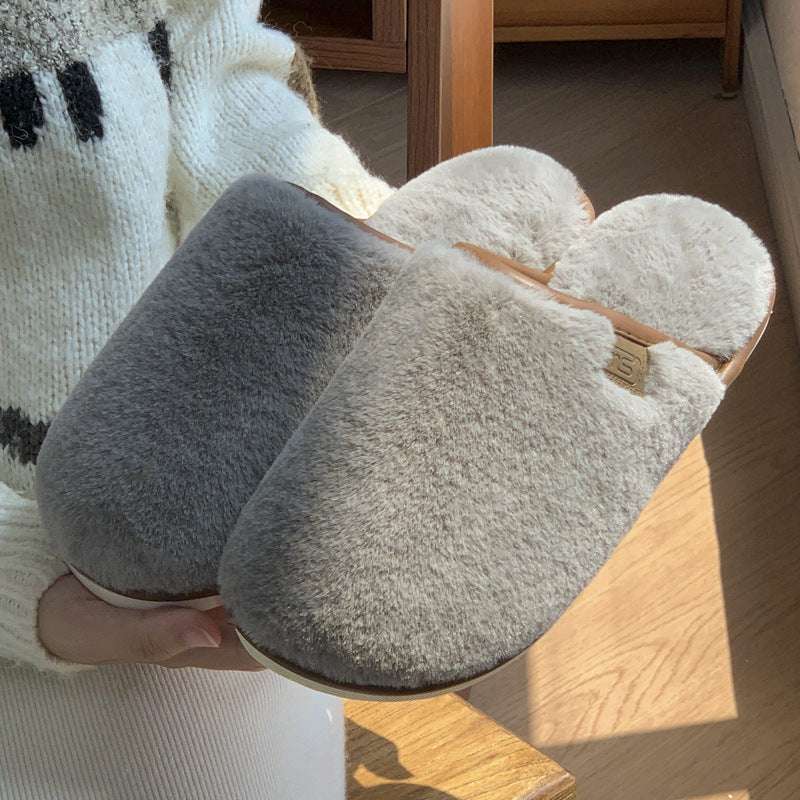 Winter Plush Slippers Warm Solid House Shoes Non-slip Bedroom Floor Home Slipper For Women Men - globaltradeleader