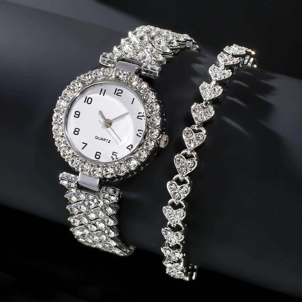 Fashion Jewelry 2pcs Luxury Fashion Women Watch Set Silver Strap Ladies Quartz Wristwatch Alloy Bracelet For Ladies Jewelry Set Clock Gift - globaltradeleader