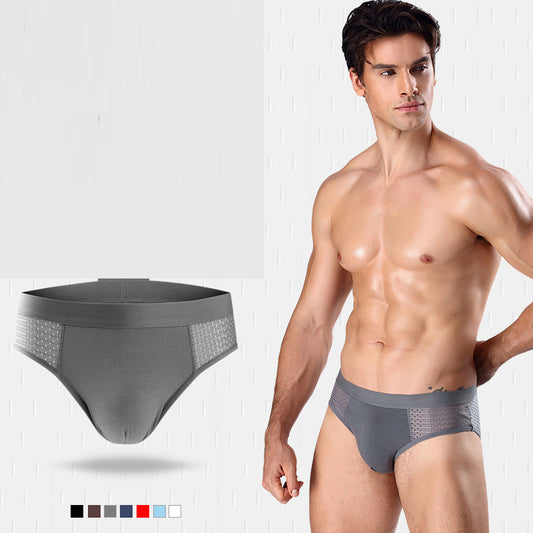 Men's Ice Silk Hollow Mesh Mid Waist Briefs