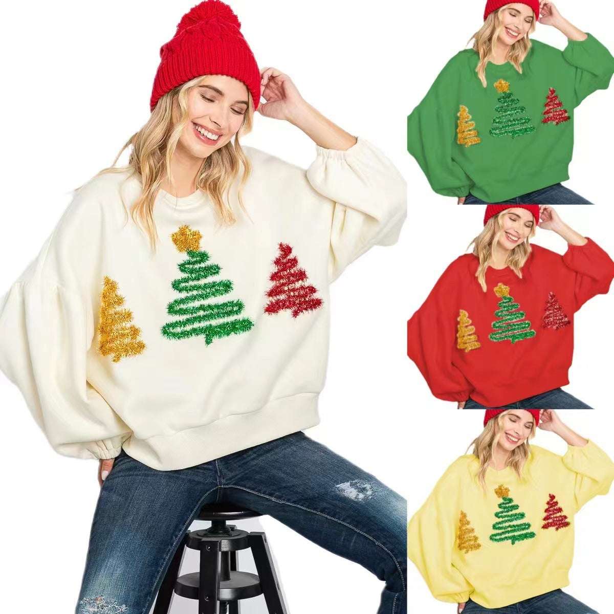 Women's Christmas Tree Casual Pullover Long Sleeve Sweater - globaltradeleader