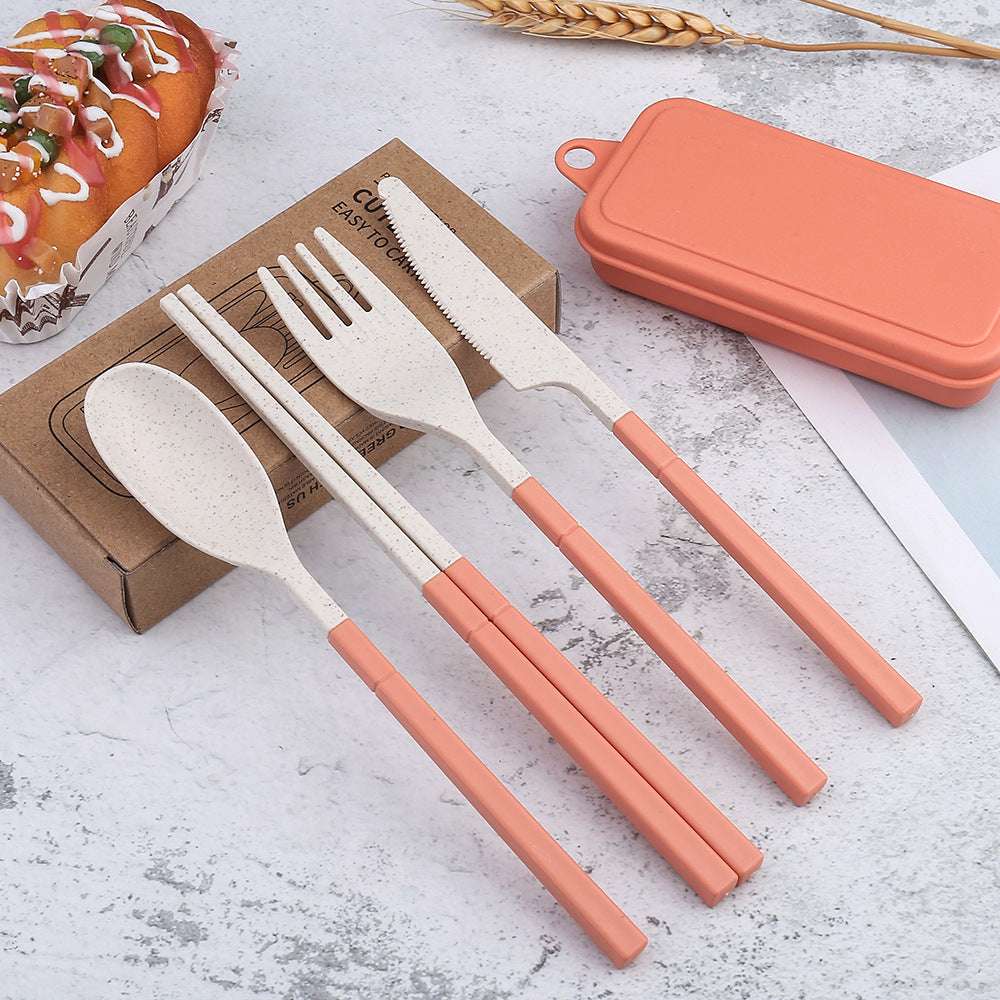 Outdoor Portable Wheat Straw Cutlery Box Set Of Three