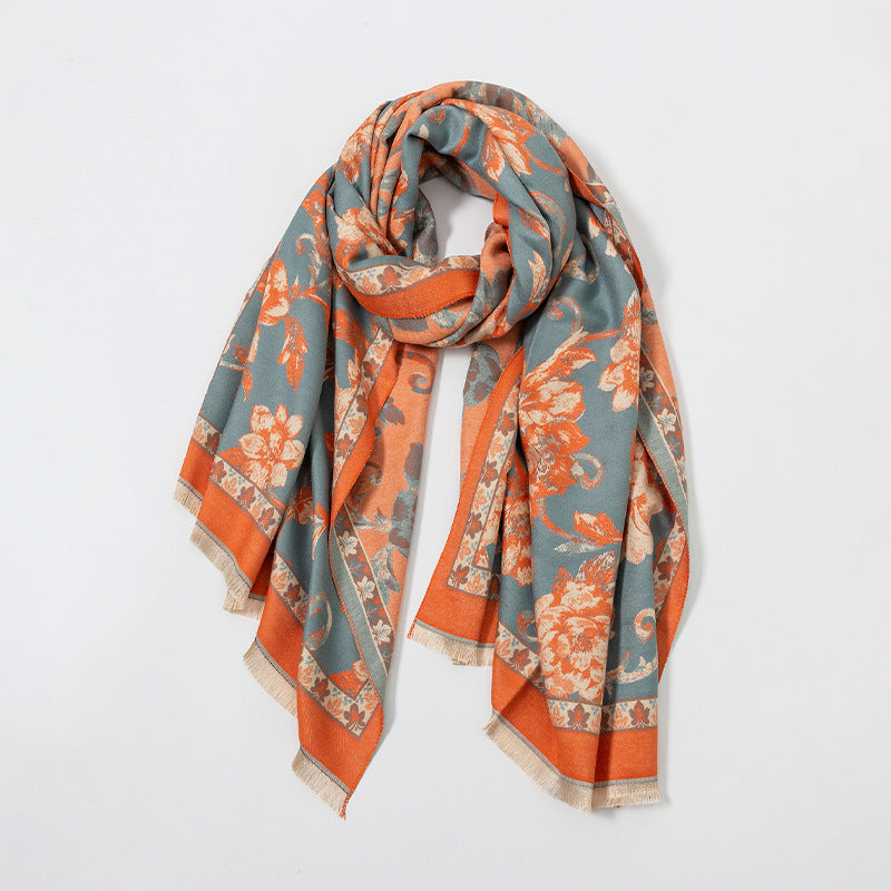 Retro Ethnic Style Peony Flower Cashmere Scarf