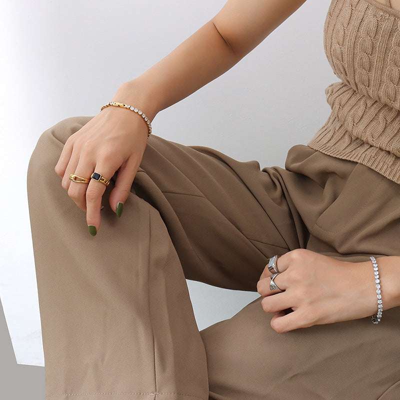 Women's Fashion And Fully-jewelled Zircon Bracelet Bling Chain Bracelet For Girl Titanium Steel Cubic Chain Jewelry Exquisite Gift - globaltradeleader