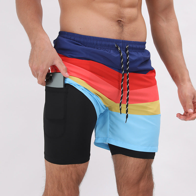 Gradient Printed Beach Shorts Double Layer Casual Sport Shorts - globaltradeleader