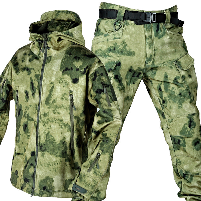 Outdoor Shark Skin Thermal Suit Special Forces Camouflage Brushed Thickened Suit Autumn And Winter Soft Shell Large Size Shell Jacket