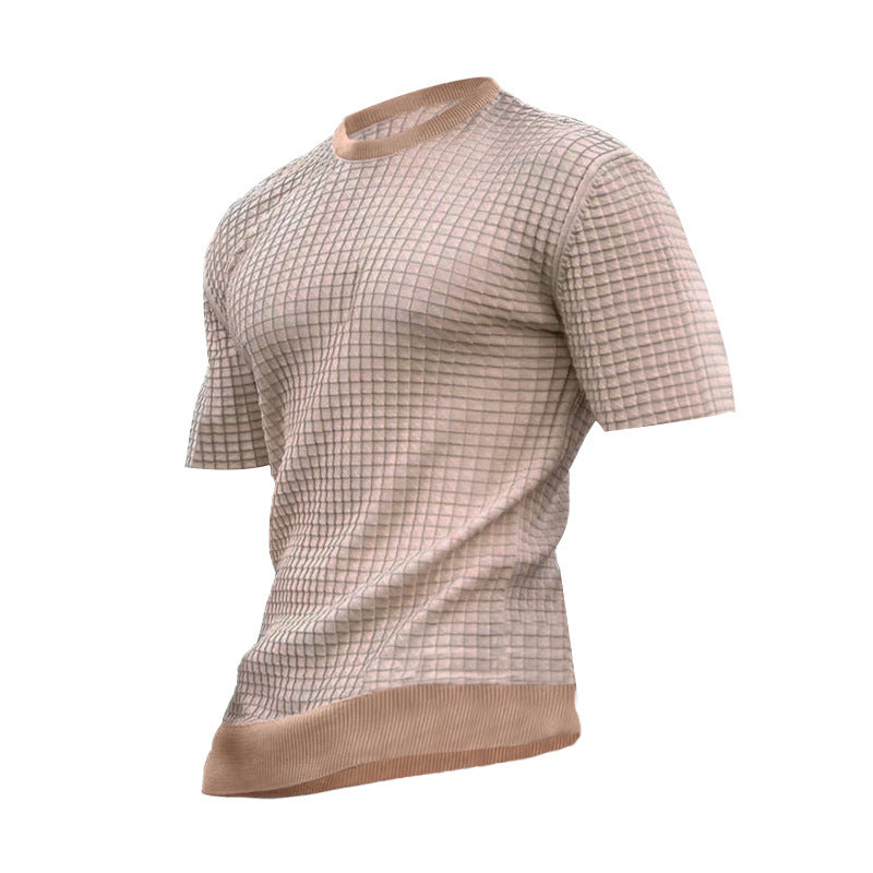 Men's Small Checkered Round Neck Casual Fashion Top
