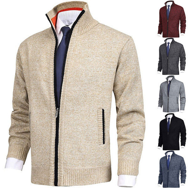 Men's Solid Color Stand Collar Cardigan Sweaters Coat - globaltradeleader