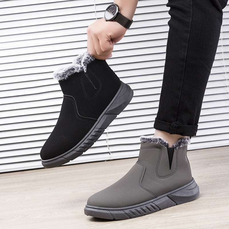 Winter Snow Boots Men V Cutout Shoes With Plush Ankle Boots - globaltradeleader