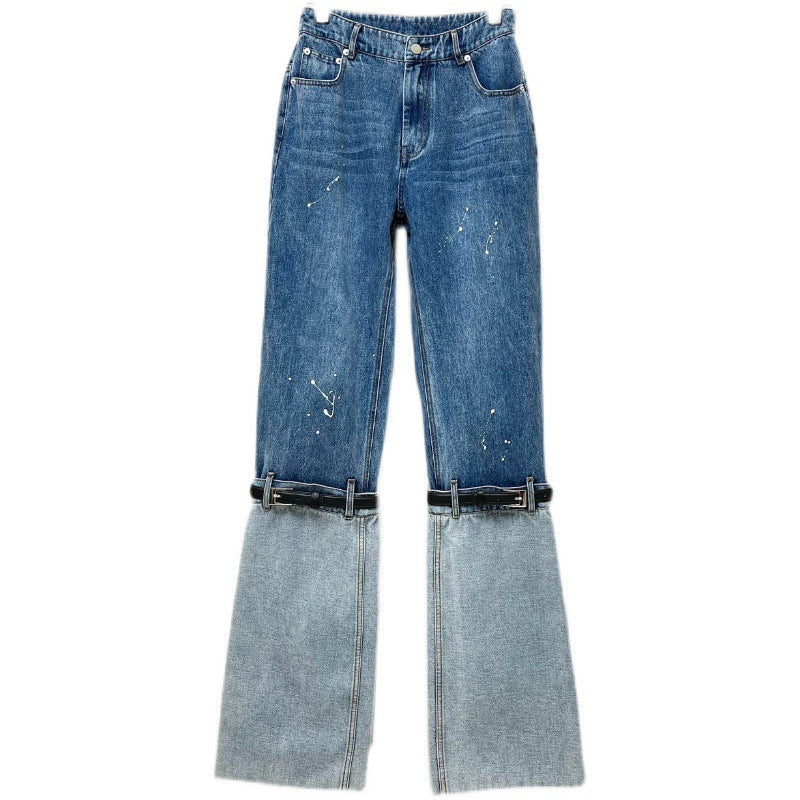 Women's Contrasting Color Patchwork Washed Jeans