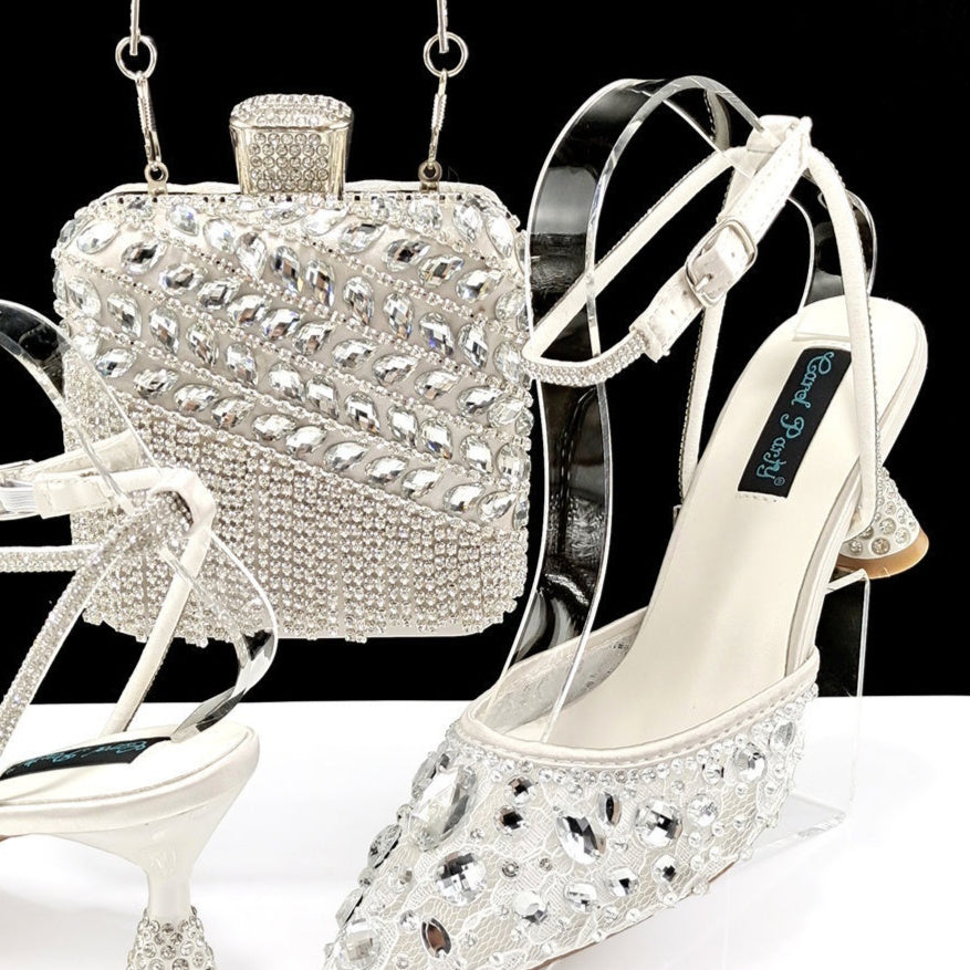 Large Rhinestone High Heel Sandals Three-dimensional Tassel Handbag Set - globaltradeleader