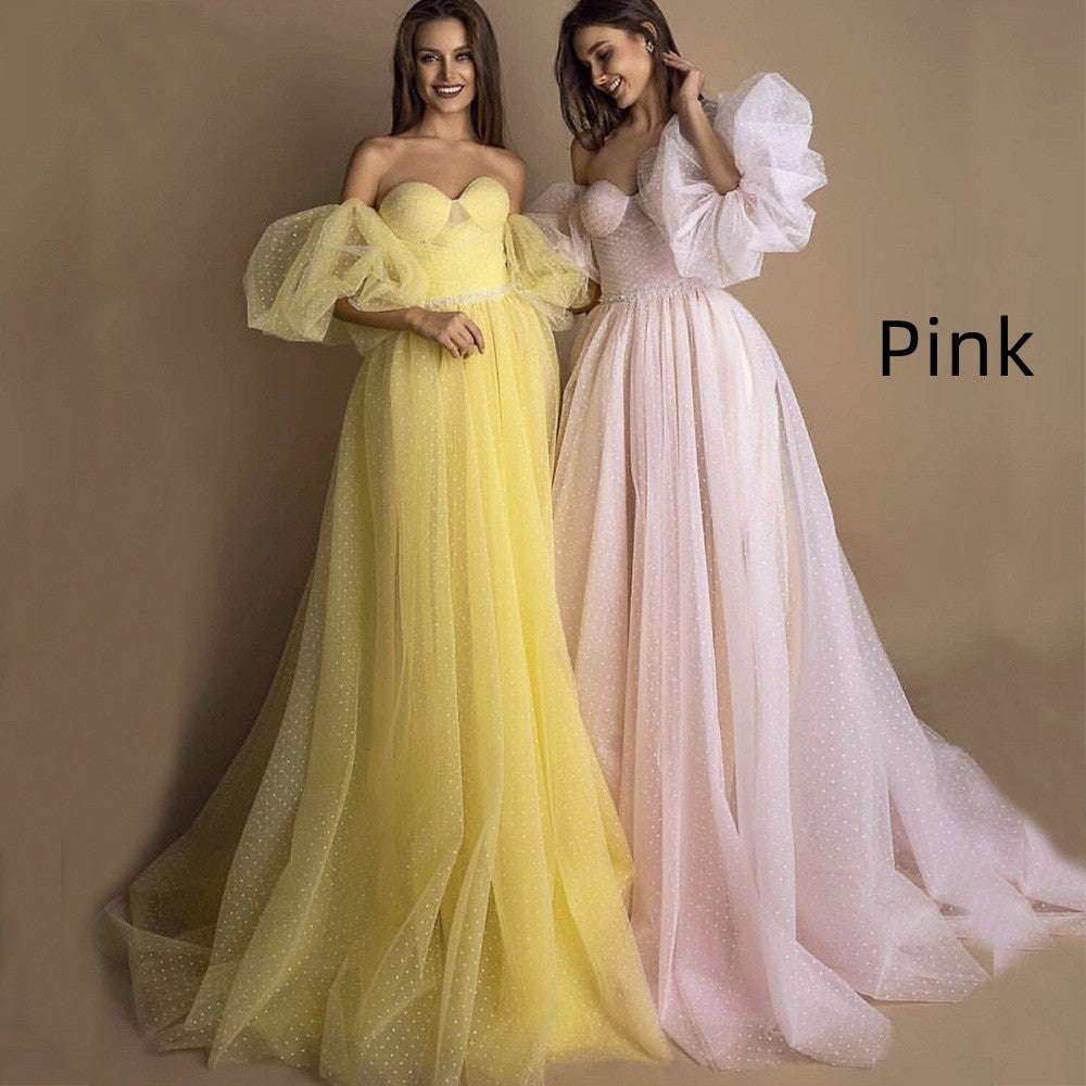 Evening Gown Tube Top Retro Lantern Sleeve Light Yarn - globaltradeleader