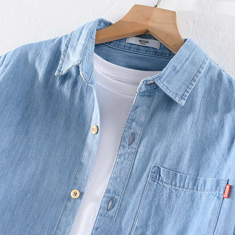 Summer Cotton Short Sleeve Denim Shirt For Men Classic All-matching - globaltradeleader
