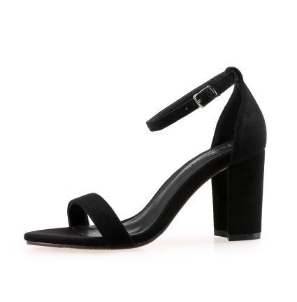 One Word Buckle High Heel Sandals Thick Heel Women - globaltradeleader