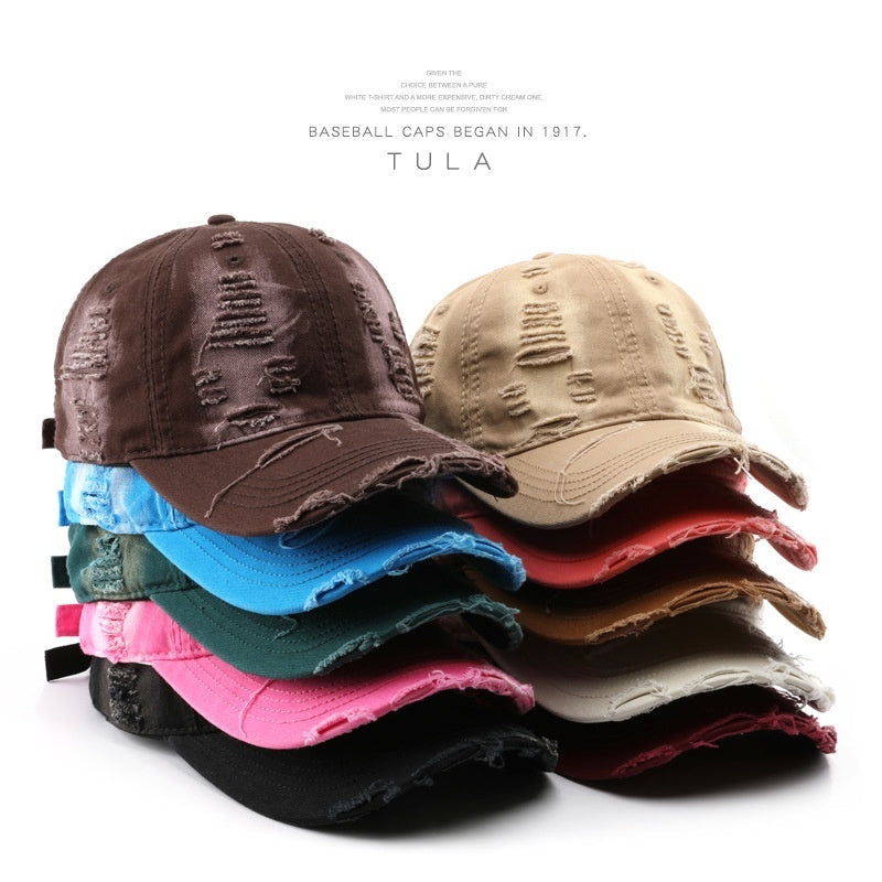 Retro Pure Color Washed Hole Light Board Baseball Cap - globaltradeleader
