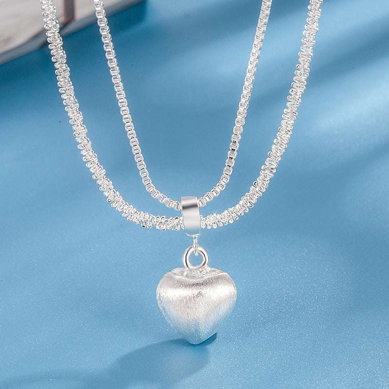 Double Layer Brushed Heart Pendant Necklace For Women High-end Feel Light Luxury Necklace Collarbone Chain  Fashion Jewelry - globaltradeleader