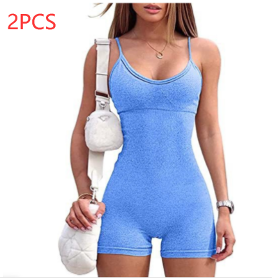 Spaghetti Strap Shorts Jumpsuit Sports Yoga Workout Tight Romper Women Fashion Fitness Sportwear - globaltradeleader