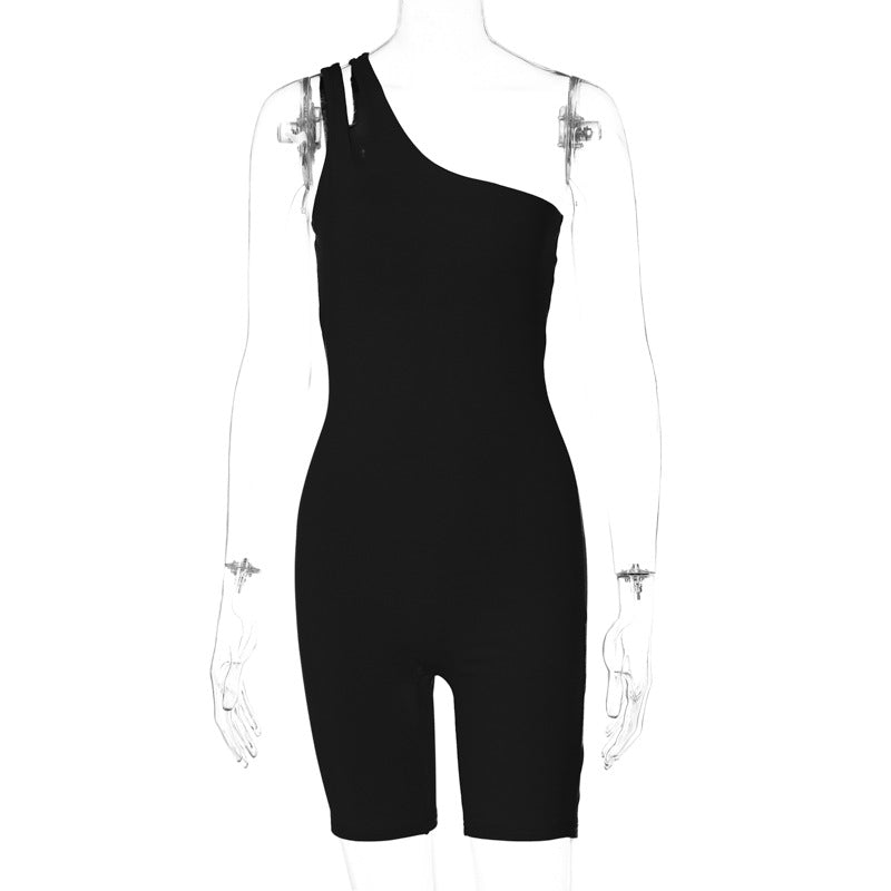 Solid Color One Shoulder Slim Fit Hip Raise Sports Yoga Jumpsuit - globaltradeleader