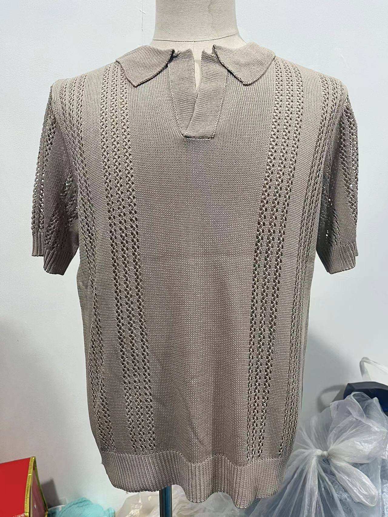 European And American Fashion Men's Knitted Polo Shirt Short Sleeve V-neck Hollow - globaltradeleader